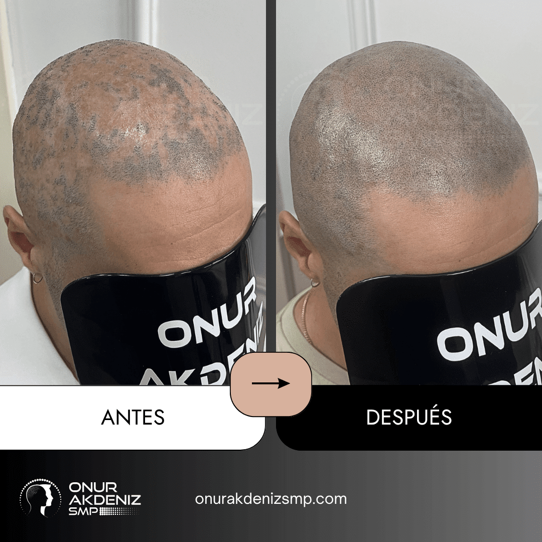 Antes y despues de la micropigmentacion capilar para pacientes con liquen plano con Onur Akdeniz SMP en Estambul 3