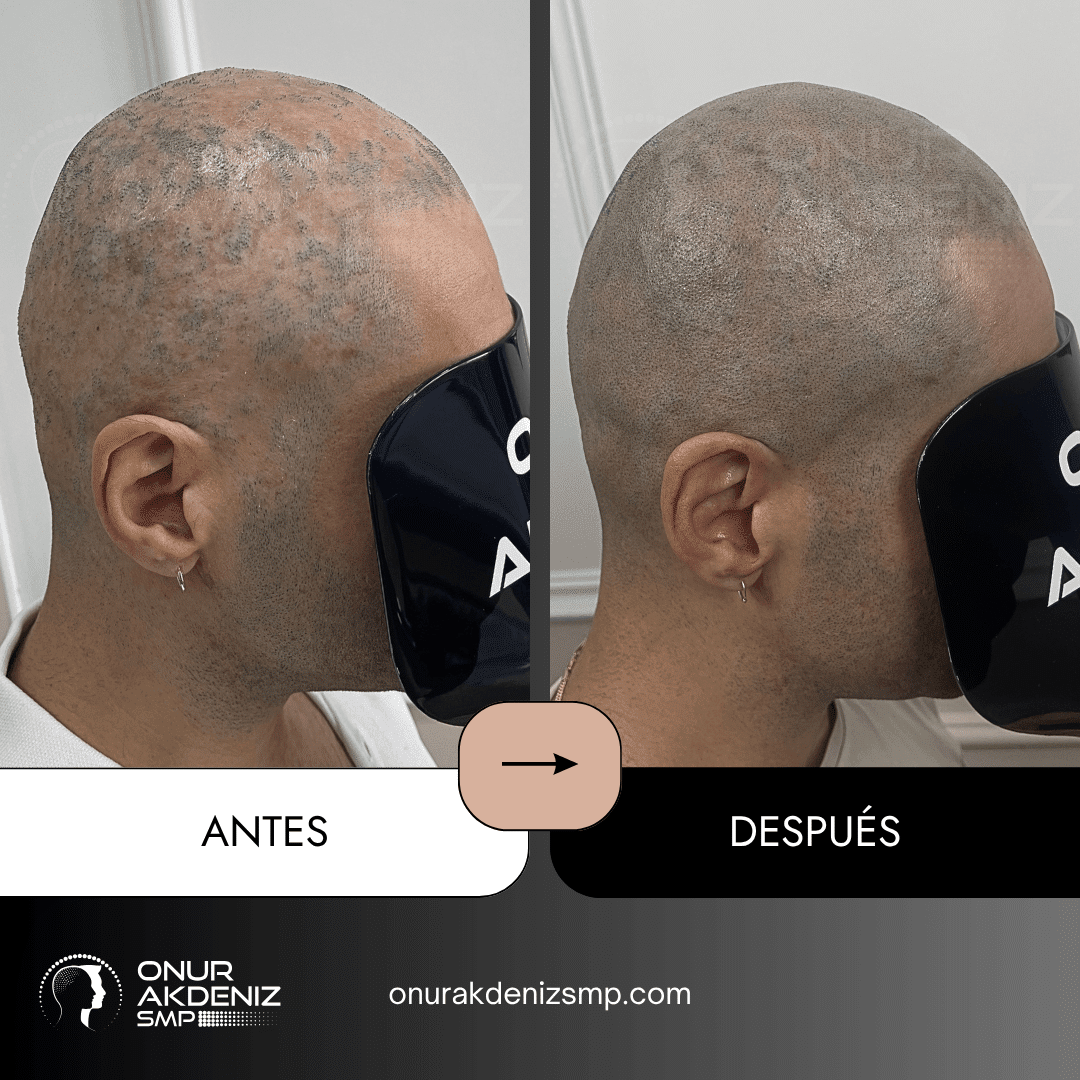 Antes y despues de la micropigmentacion capilar para pacientes con liquen plano con Onur Akdeniz SMP en Estambul 5
