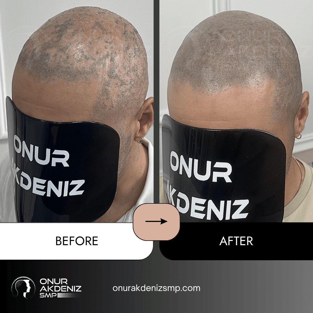 Before and after hair micropigmentation for Lichen Planus patients with Onur Akdeniz SMP in Istanbul 4