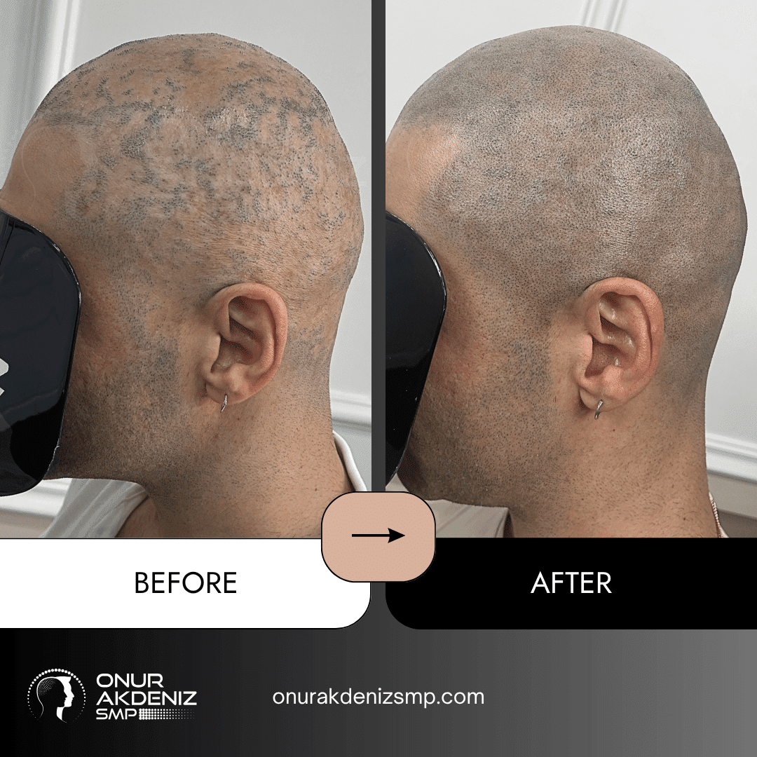 Before and after hair micropigmentation for Lichen Planus patients with Onur Akdeniz SMP in Istanbul 6